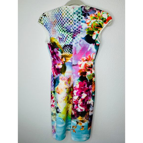 Clover Canyon Pool Flower Neoprene MultiColor Aqua Bodycon Dress XS - Picture 4 of 12